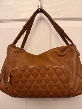 Massimo Dutti Tan Quilted Leather Shoulder Bag